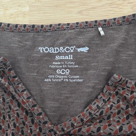 Toad‎ & Co Tamaya Dos Tunic Size Small Brown Geometric Split V-neck 3/4 Sleeve - Picture 3 of 9